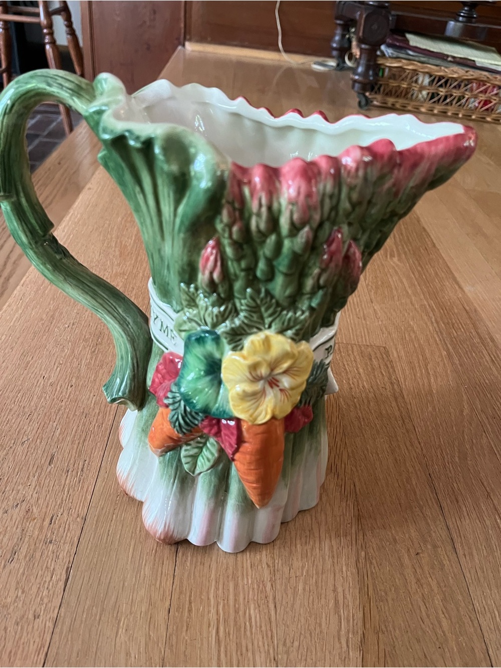Fitz and Floyd Ceramic Herb Bundle Pitcher in Green, Pink and Yellow - Picture 6 of 9